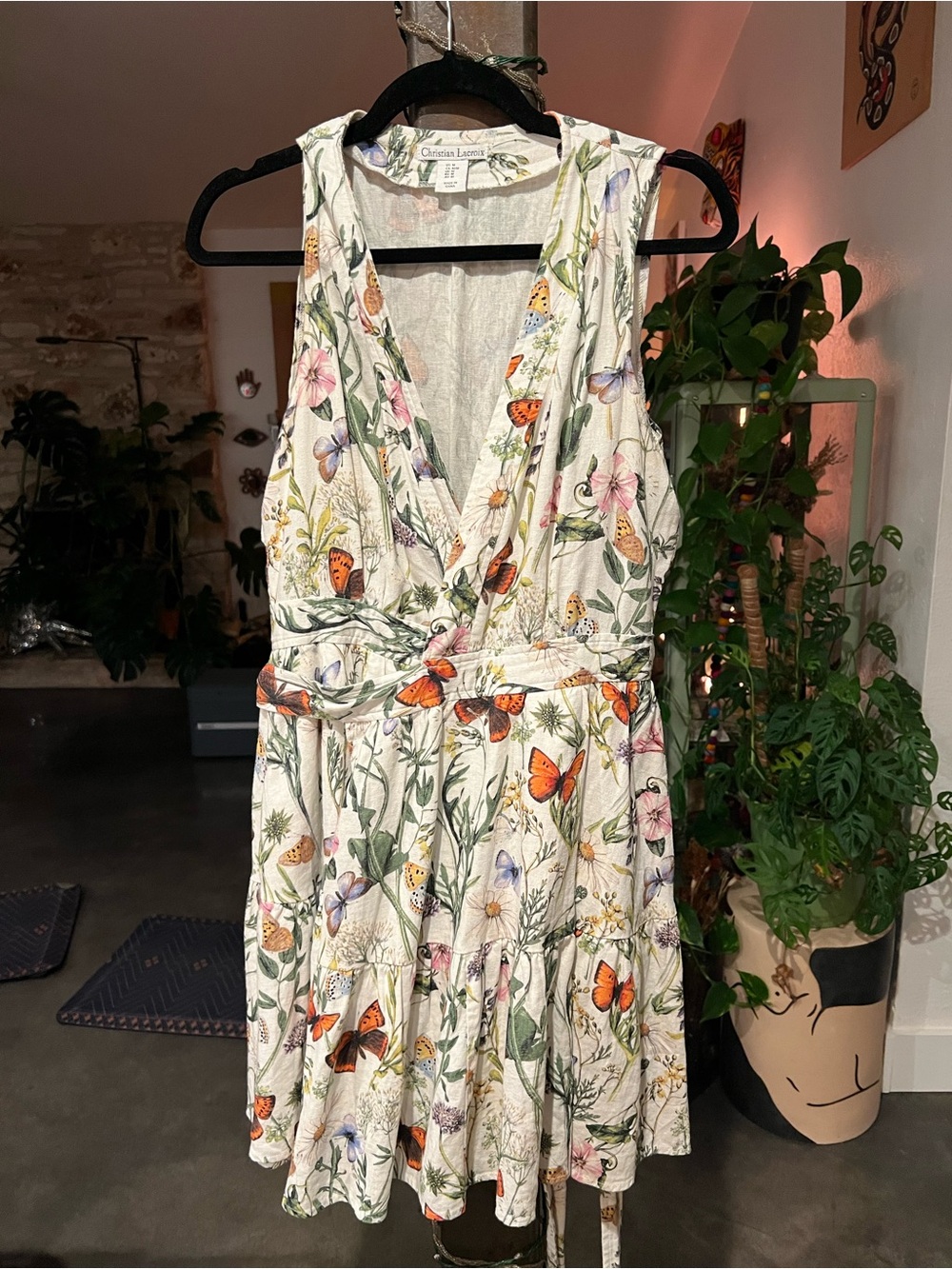 Christian Lacroix White Floral Dress with Orange Butterfly Print